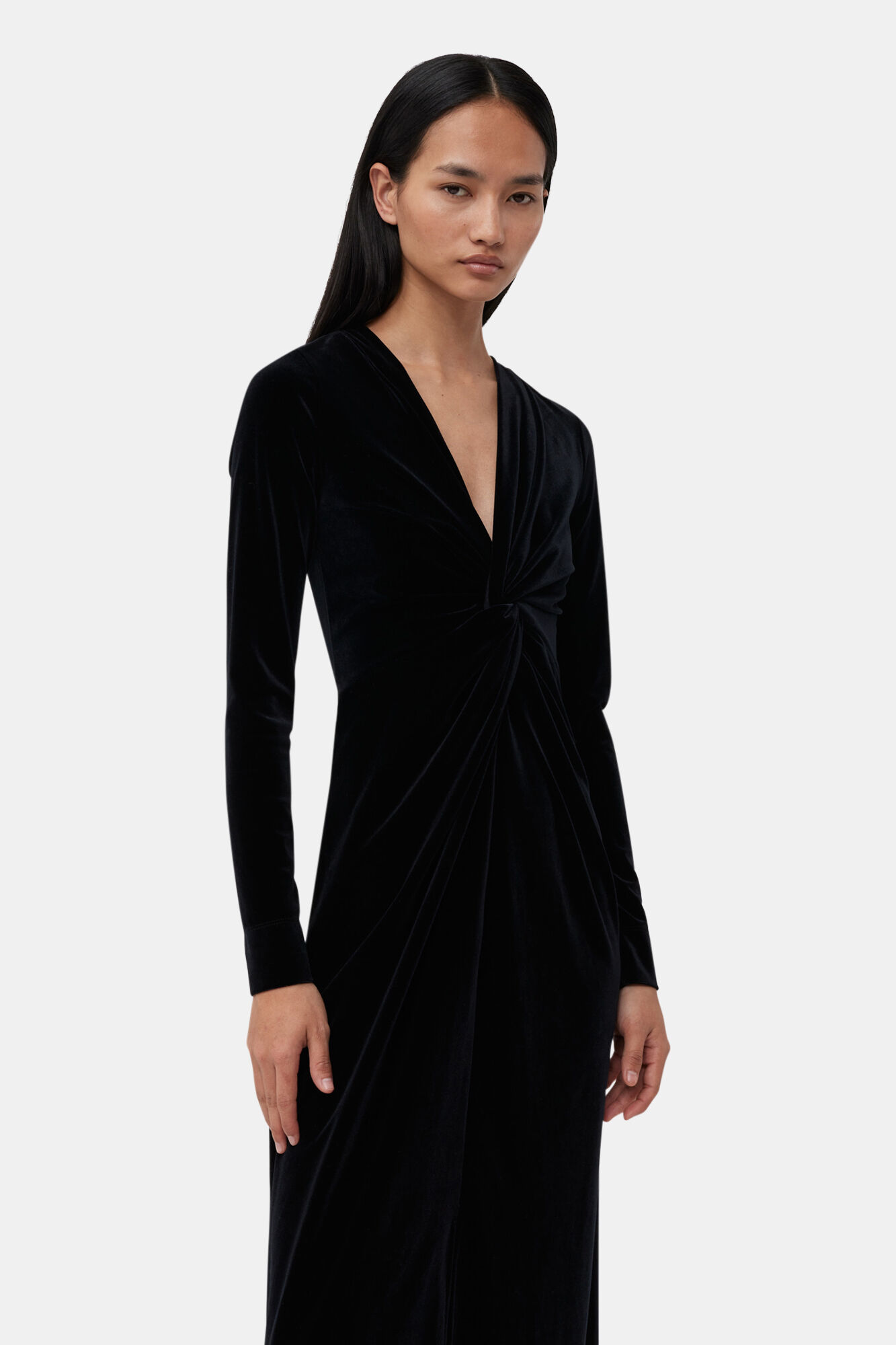 Black Velvet Jersey Twist Long Dress, Recycled Polyester, in colour Black - 4 - GANNI