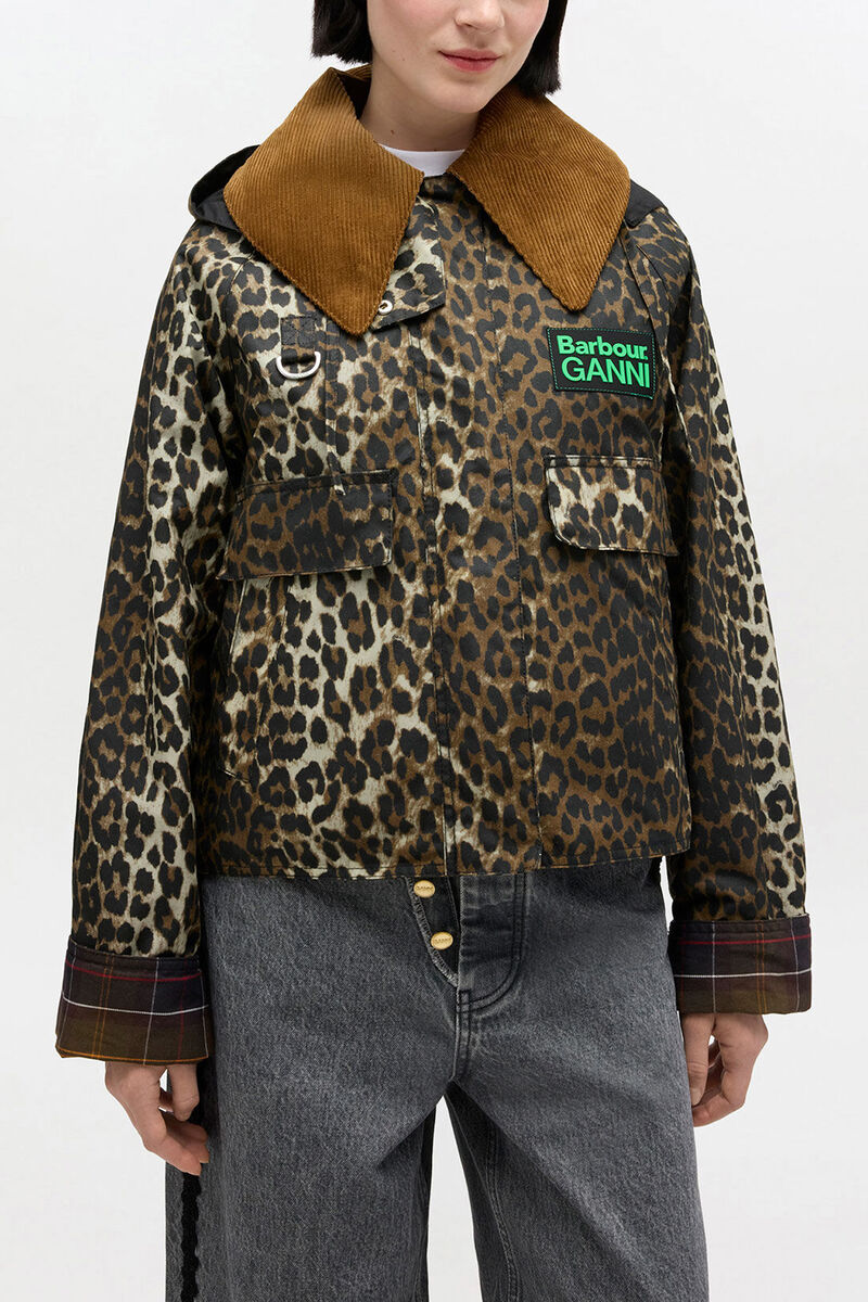 Short Wax Jacket in Leopard, Cotton, in colour Leopard - 1 - GANNI