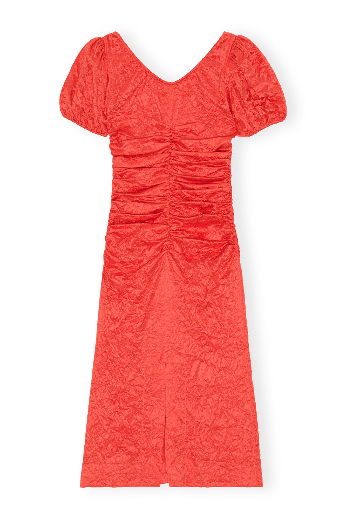 Red Crinkled Satin Midi Dress, Elastane, in colour Grenadine - 2 - GANNI