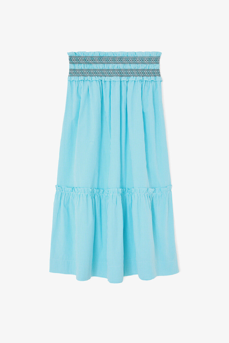 Skirt in Blue Check, Organic Cotton, in colour Blue Curacao - 1 - GANNI
