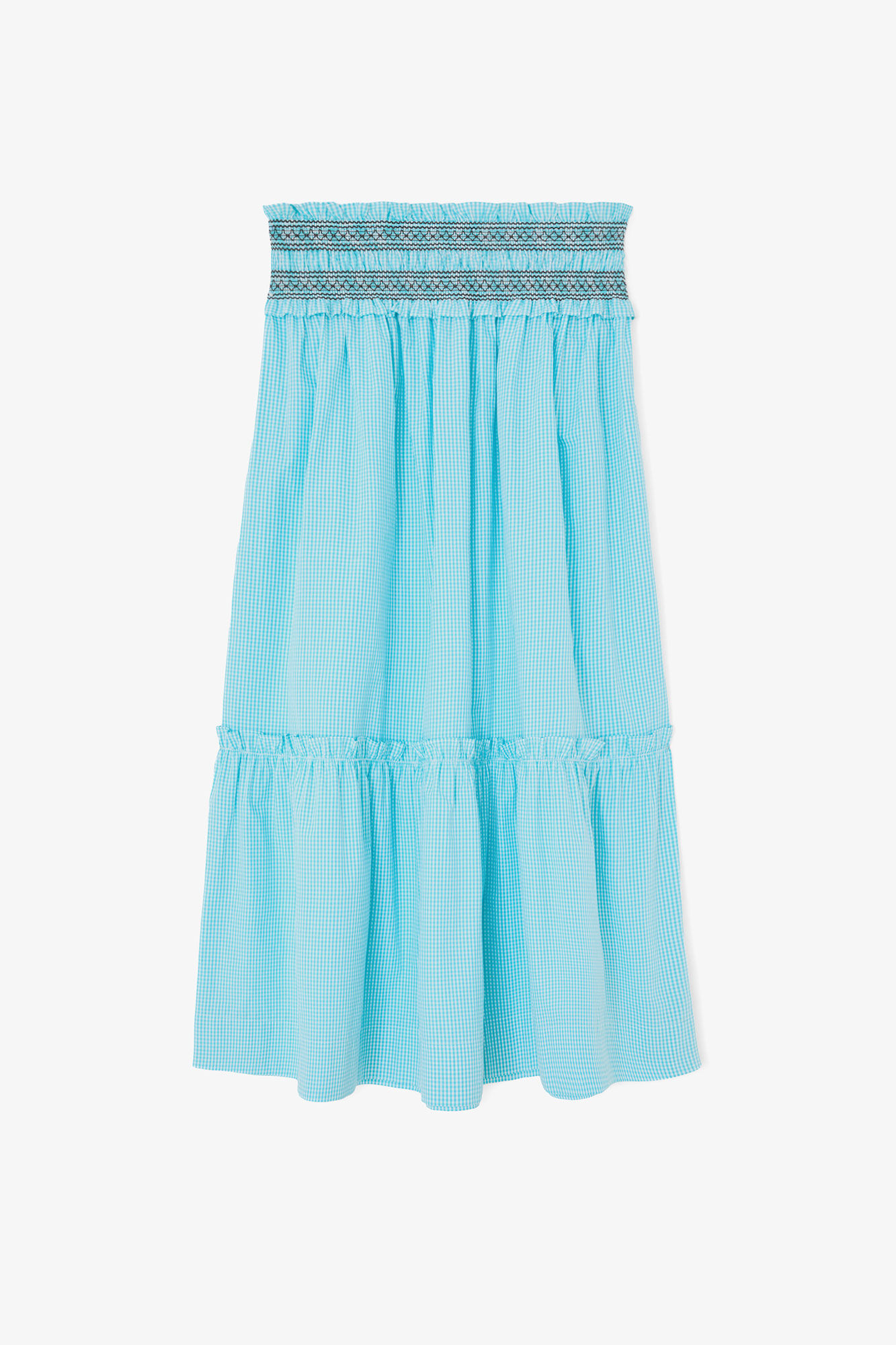 Skirt in Blue Check, Organic Cotton, in colour Blue Curacao - 1 - GANNI