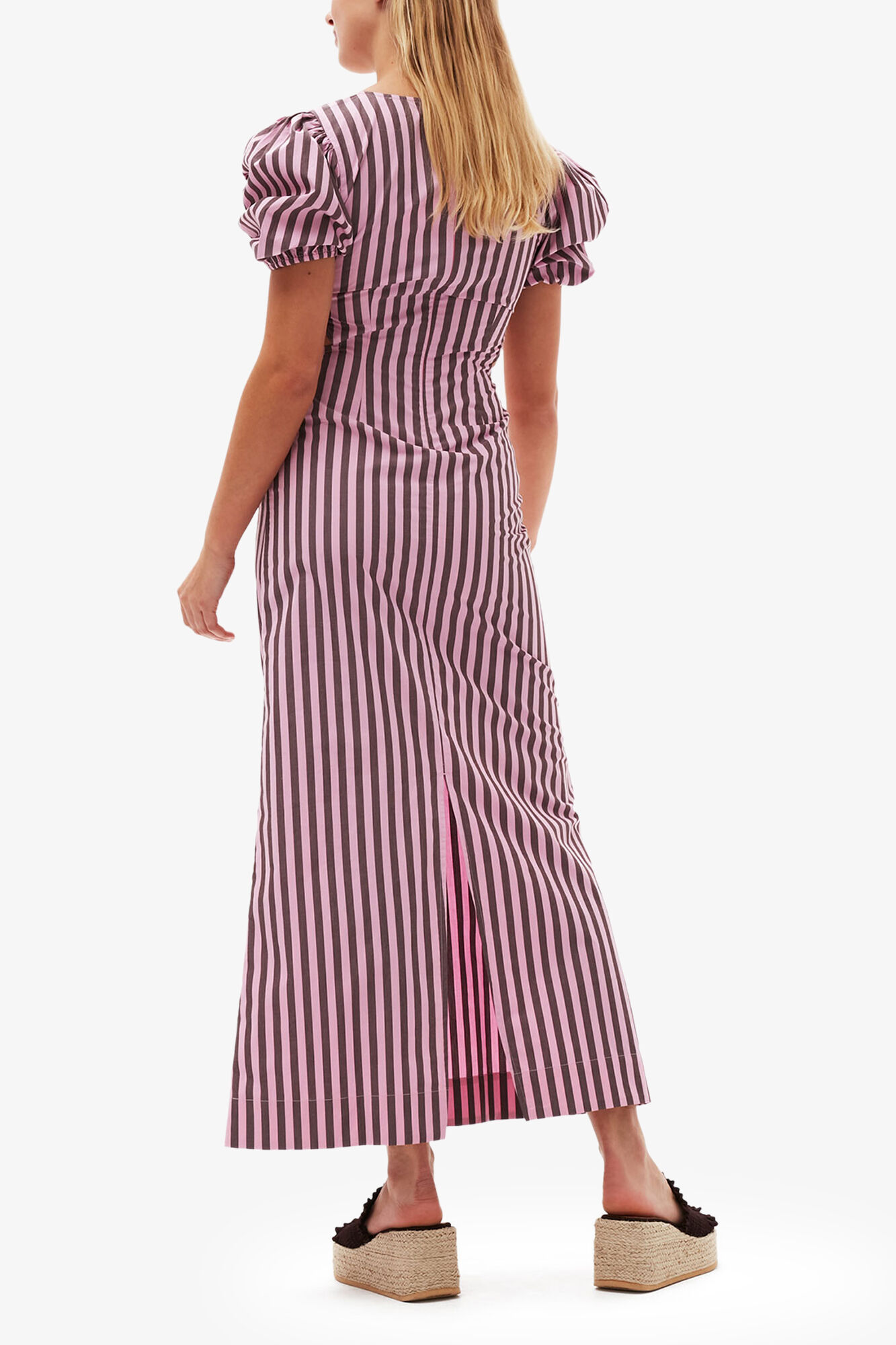 Striped Cotton Cutout Dress, Organic Cotton, in colour Bonbon - 2 - GANNI