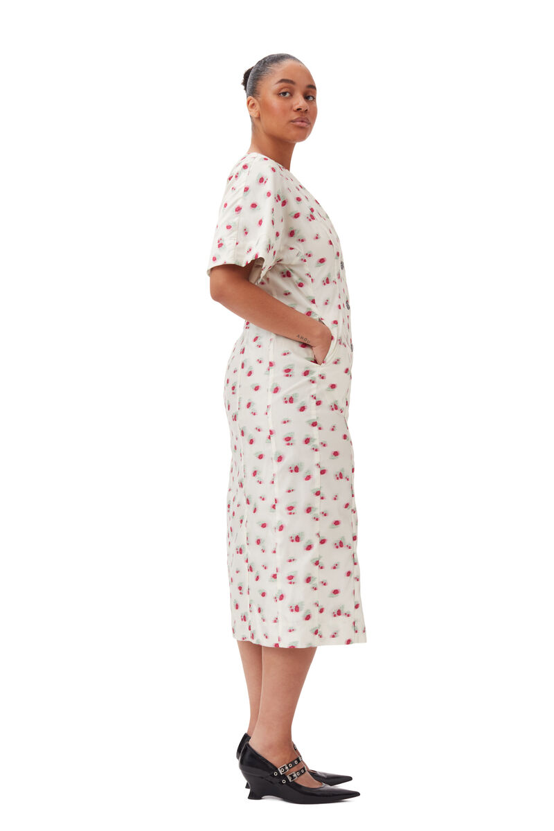Floral Organza Jacquard Midi Kleid, Polyester, in colour Tofu - 7 - GANNI