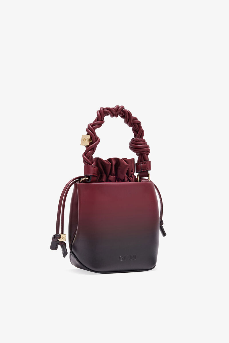 Red Gradient Mini Bou Bucket Bag, Recycled Leather, in colour Tawny Port - 2 - GANNI