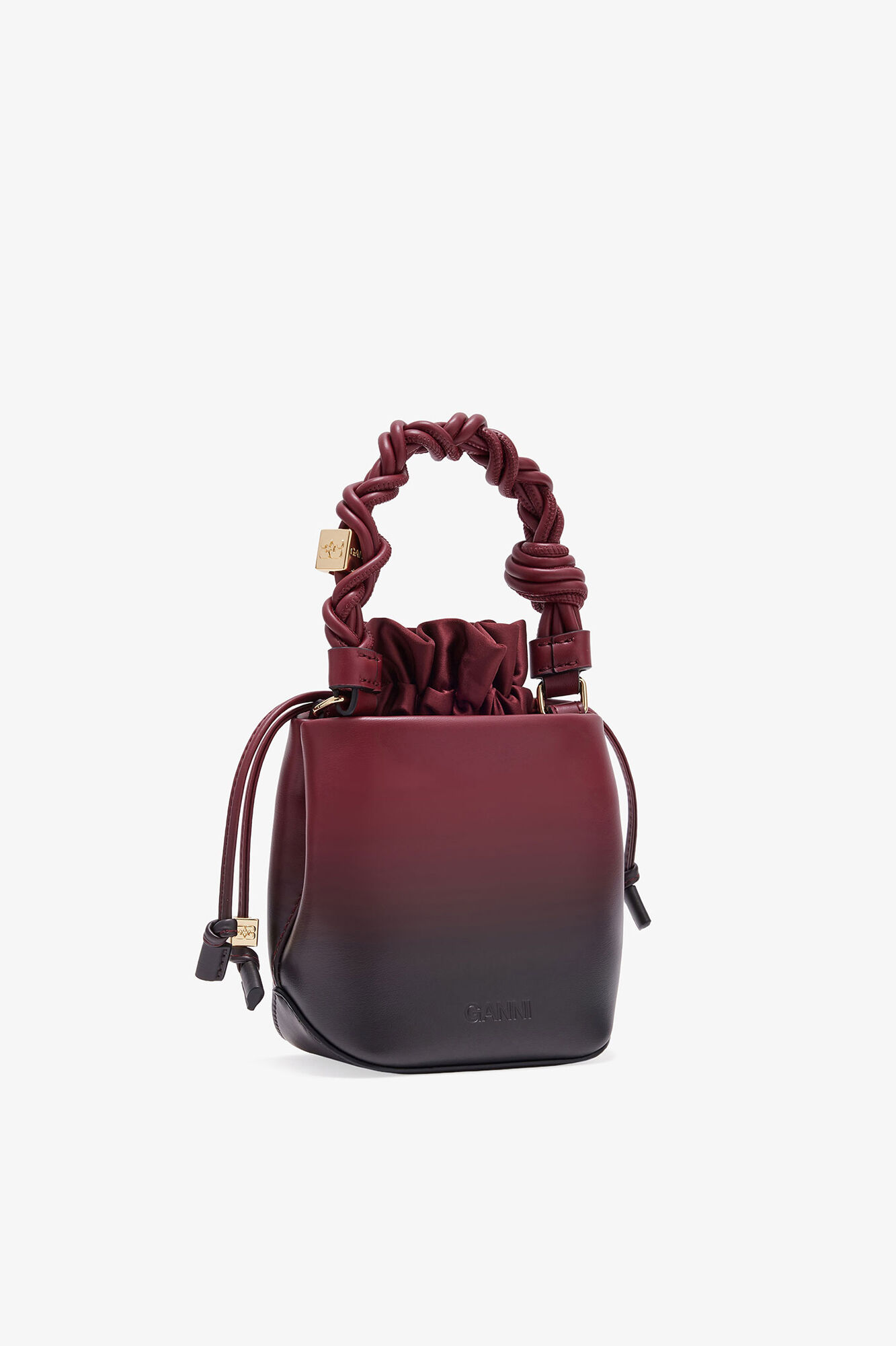 Red Gradient Mini Bou Bucket Bag, Recycled Leather, in colour Tawny Port - 2 - GANNI