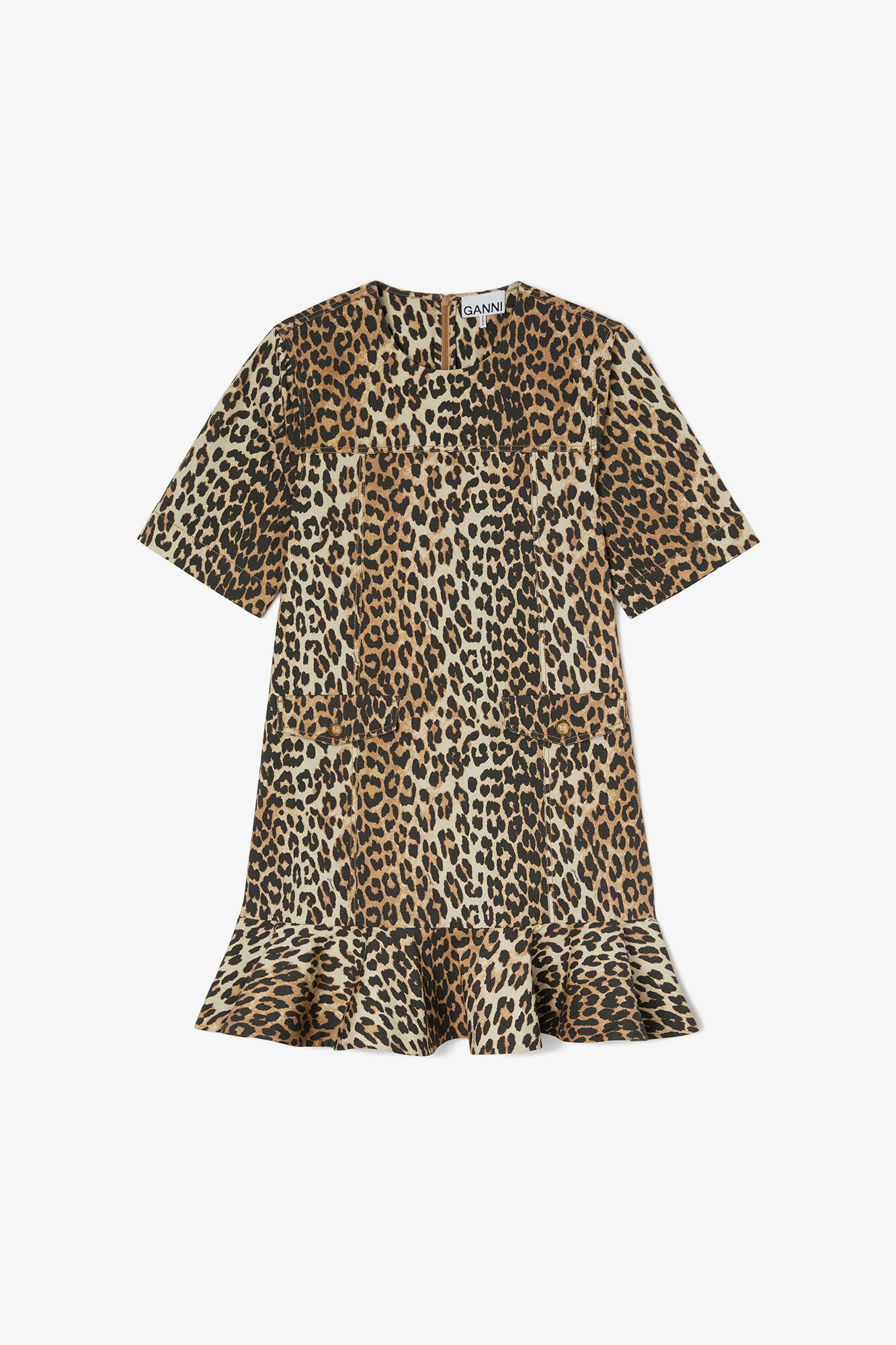 Stretch Cotton Mini Dress, Organic Cotton, in colour Almond Milk - 1 - GANNI