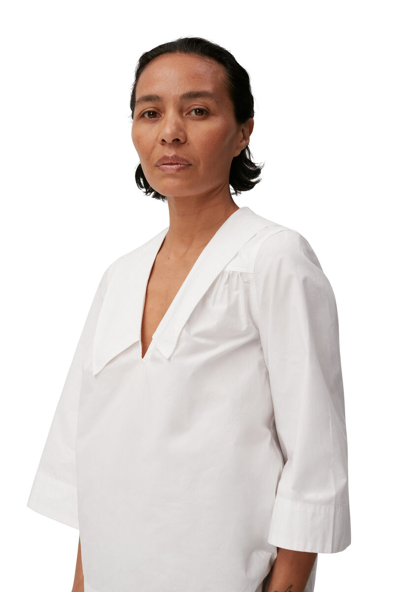 Cotton Poplin Collar Blouse, Cotton, in colour Bright White - 3 - GANNI