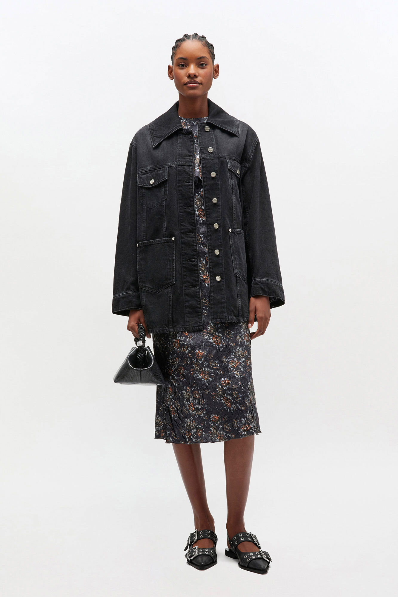 Black Washed Denim Jacket, in colour Black Washed - 1 - GANNI