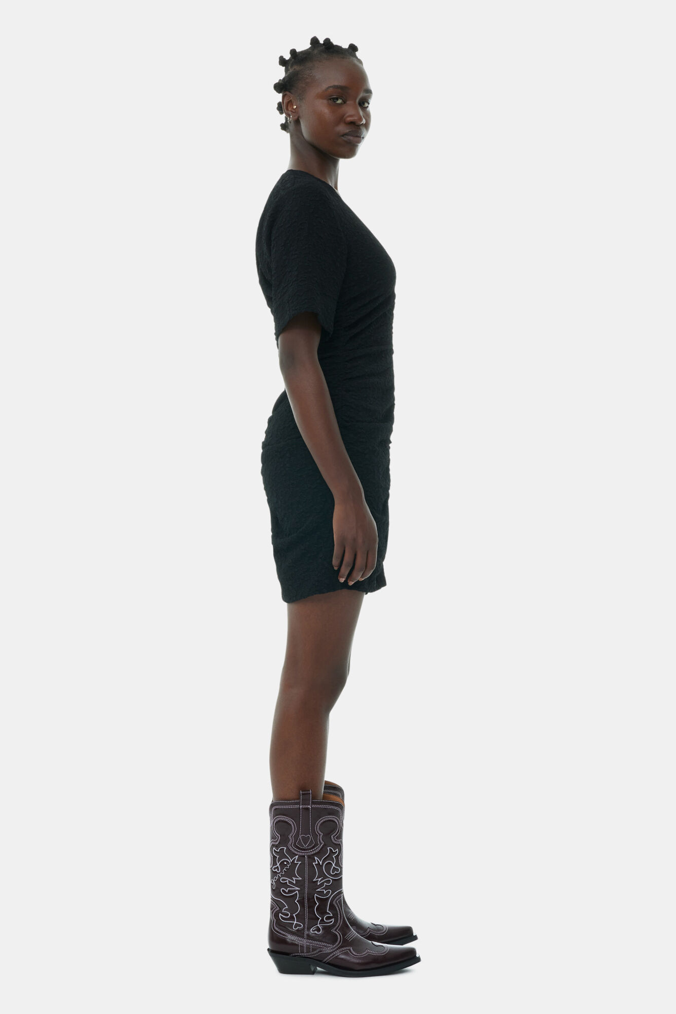 Black Textured Suiting Mini Dress, Polyester, in colour Black - 3 - GANNI