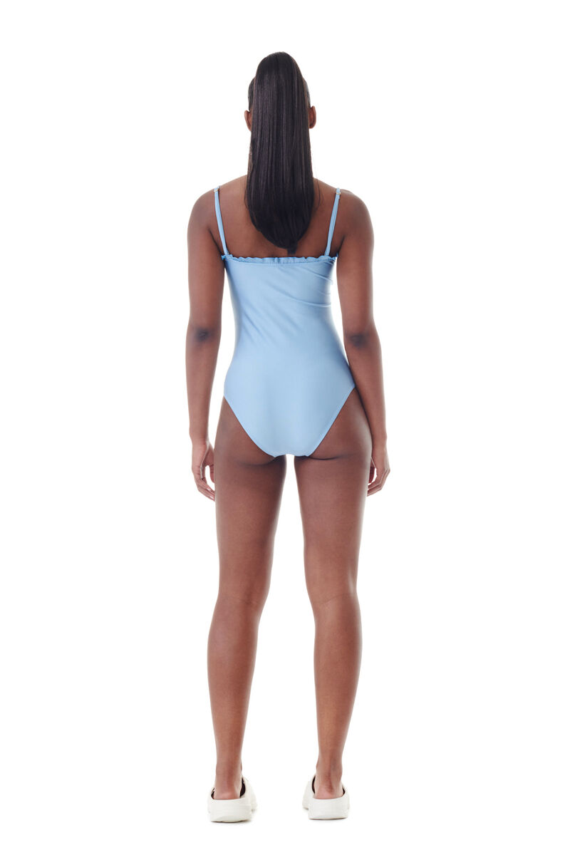 Blue Gathered Swimsuit, Nylon, in colour Glacier Lake - 4 - GANNI