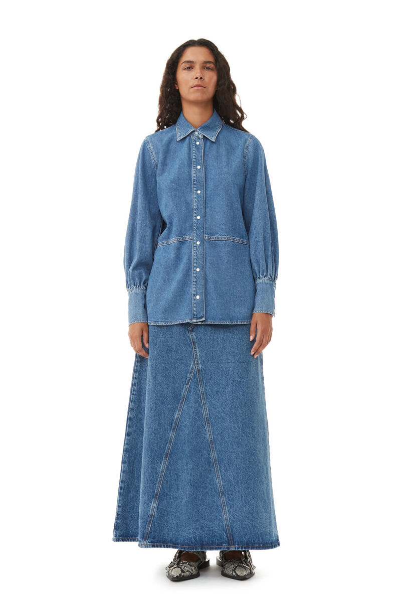 Future Denim Shirt, Organic Cotton, in colour Dark Blue Vintage - 3 - GANNI