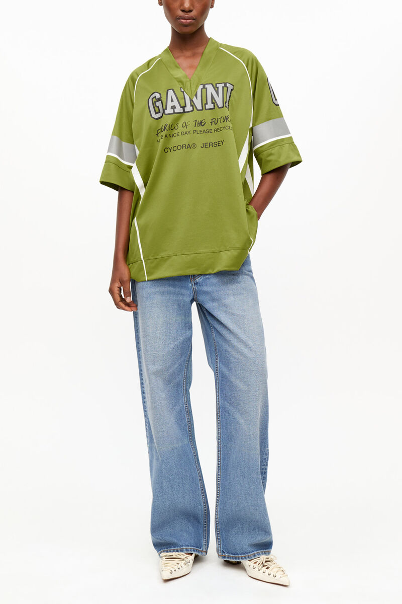 Green League Oversized T-shirt, Recycled Polyester, in colour Golden Cypress - 1 - GANNI