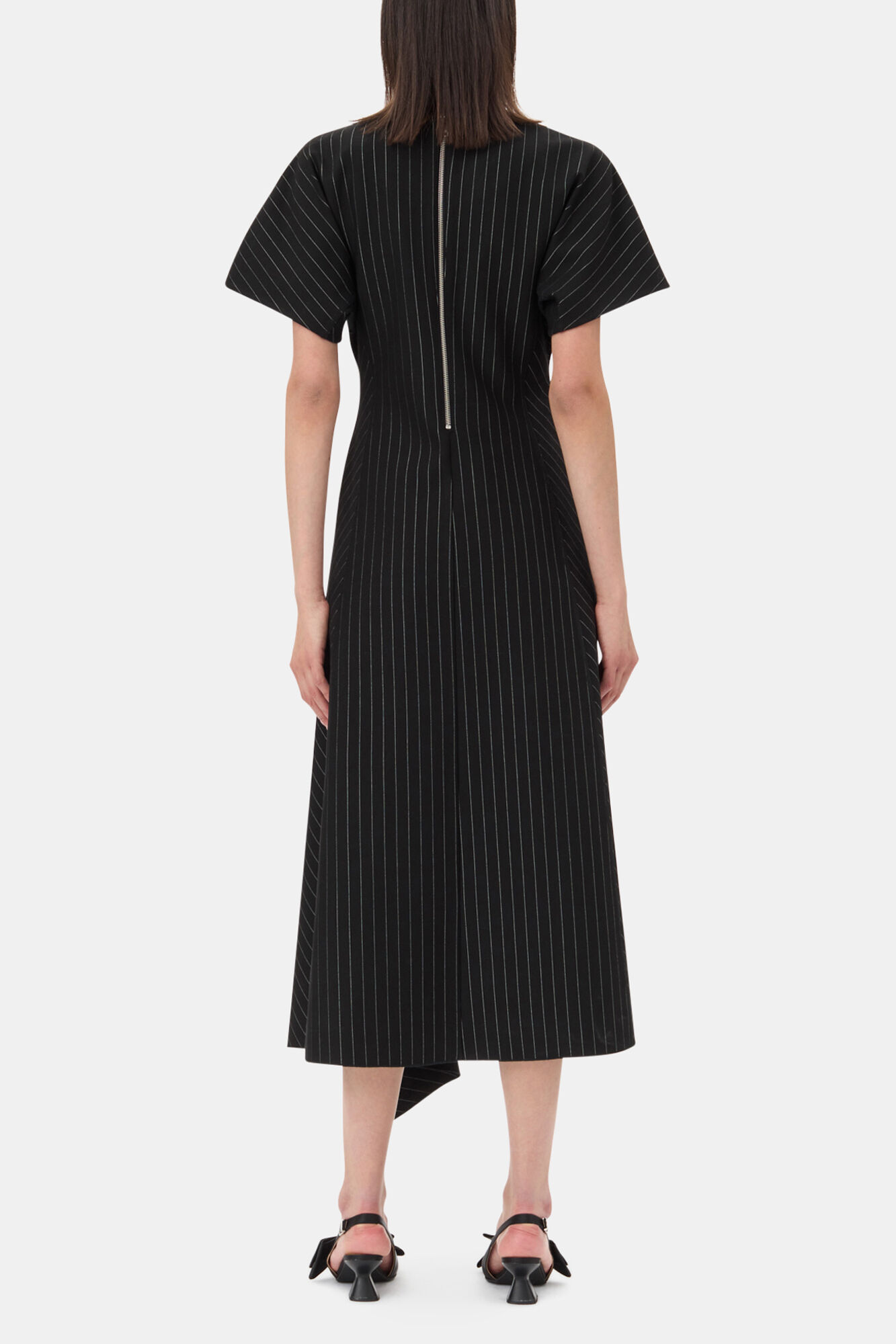 Black Pinstripe Long Dress, LENZING&trade; ECOVERO&trade;, in colour Black - 4 - GANNI