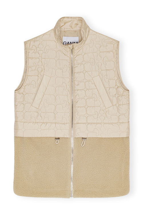 가니 GANNI Ripstop Quilt Fleece Vest,Oyster Gray