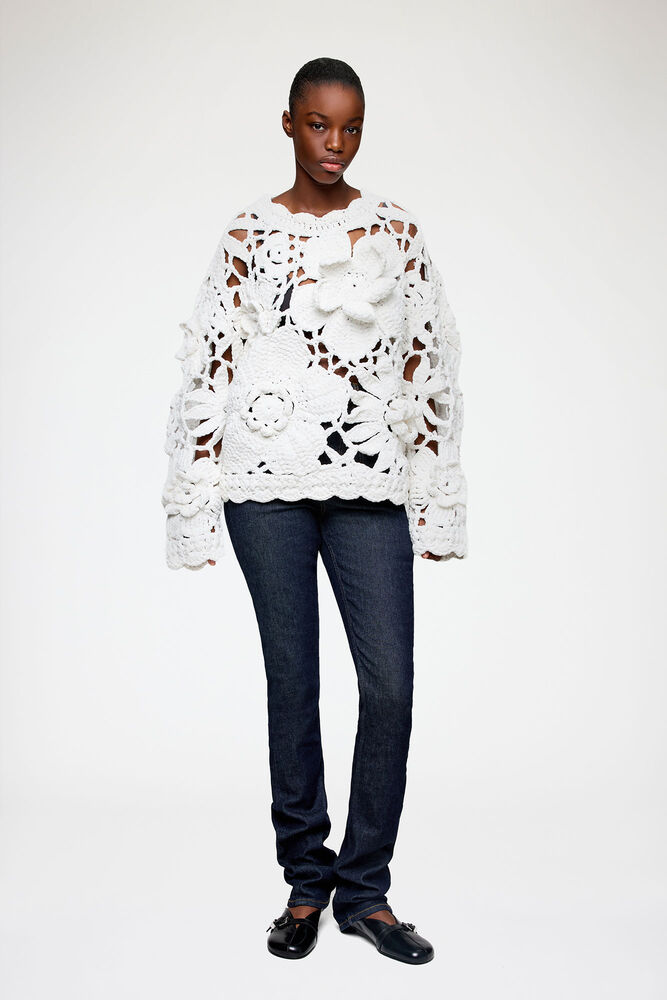 Handknit Crewneck in White, Bright White