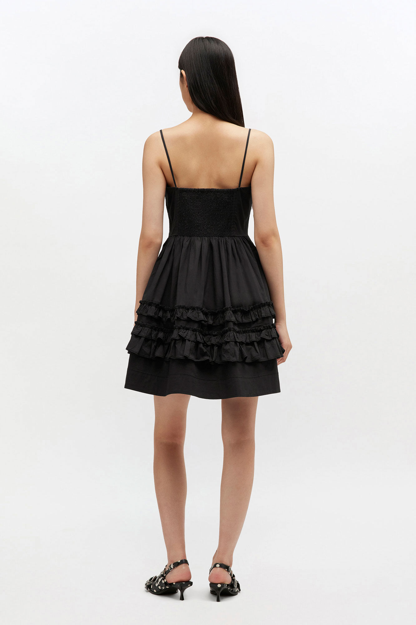 Black Mini Frill Dress, Organic Cotton, in colour Black - 2 - GANNI