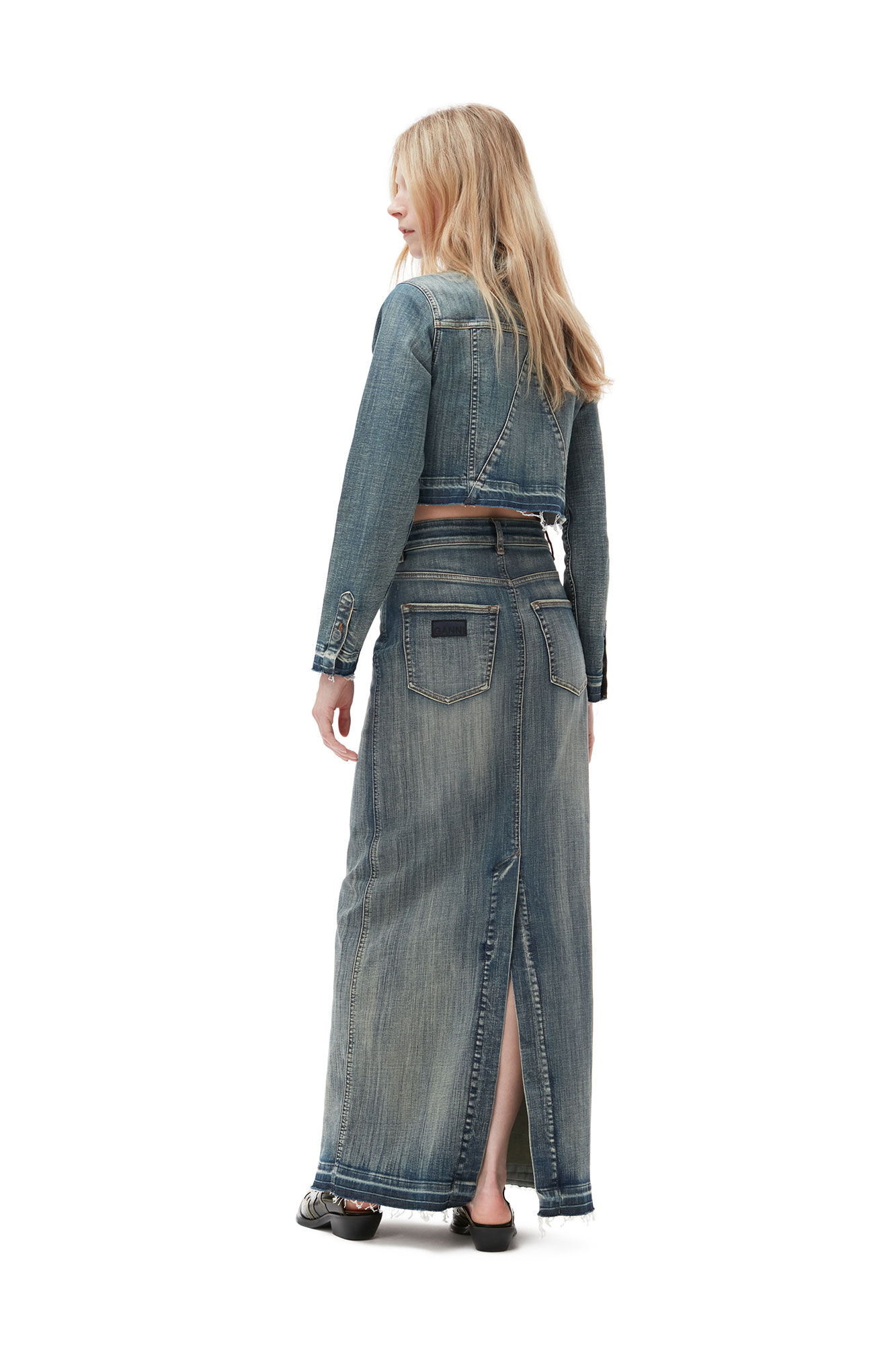 Tint Edge Denim Cropped Jacket, Elastane, in colour Tint Wash - 3 - GANNI