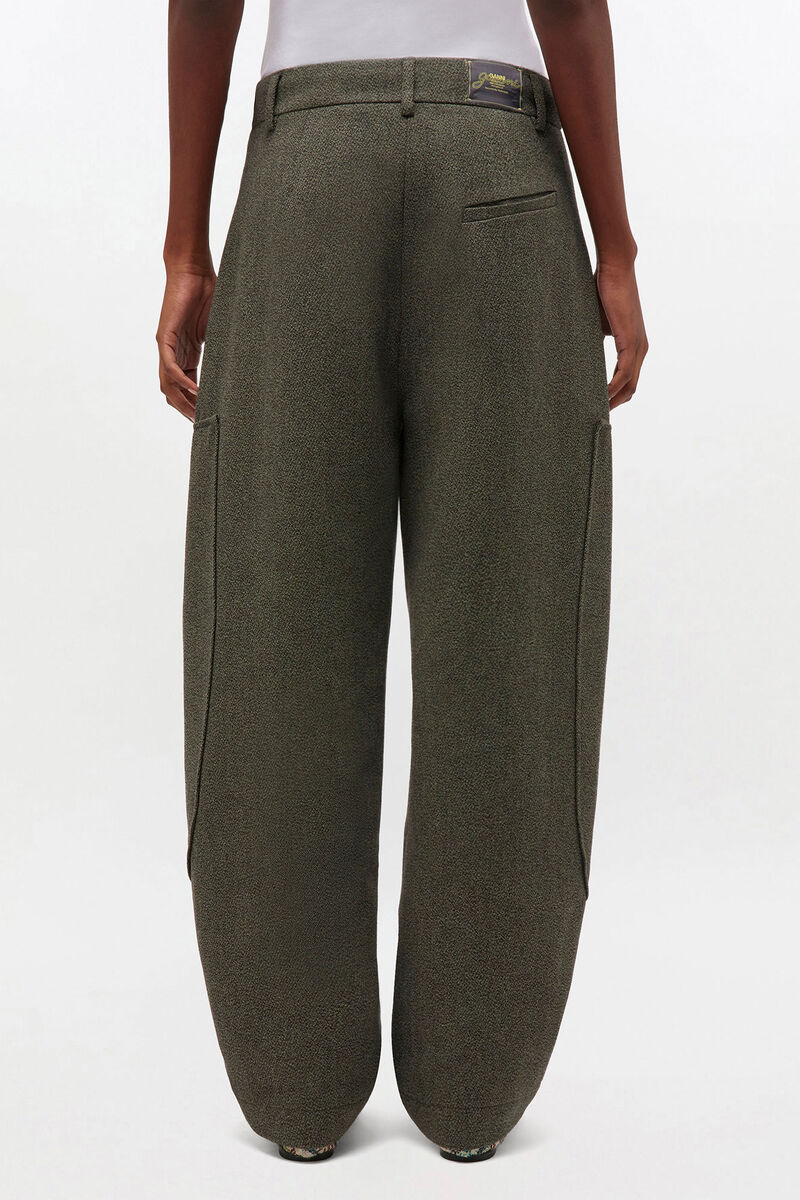 Green Mouline Curved Trousers, Organic Cotton, in colour Forest Night - 3 - GANNI