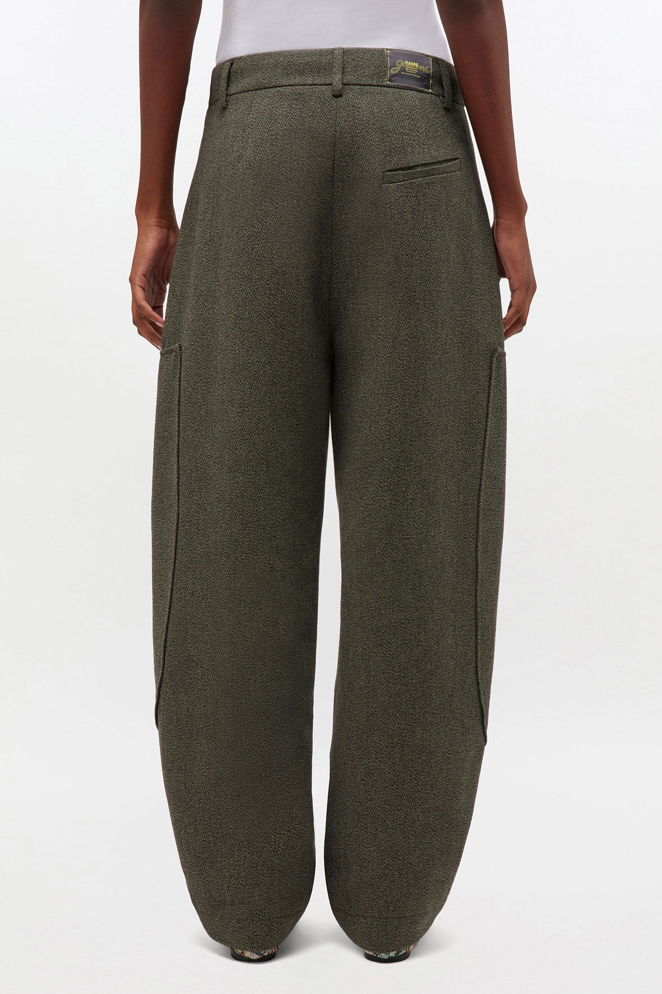 Green Mouline Curved Trousers, Organic Cotton, in colour Forest Night - 3 - GANNI