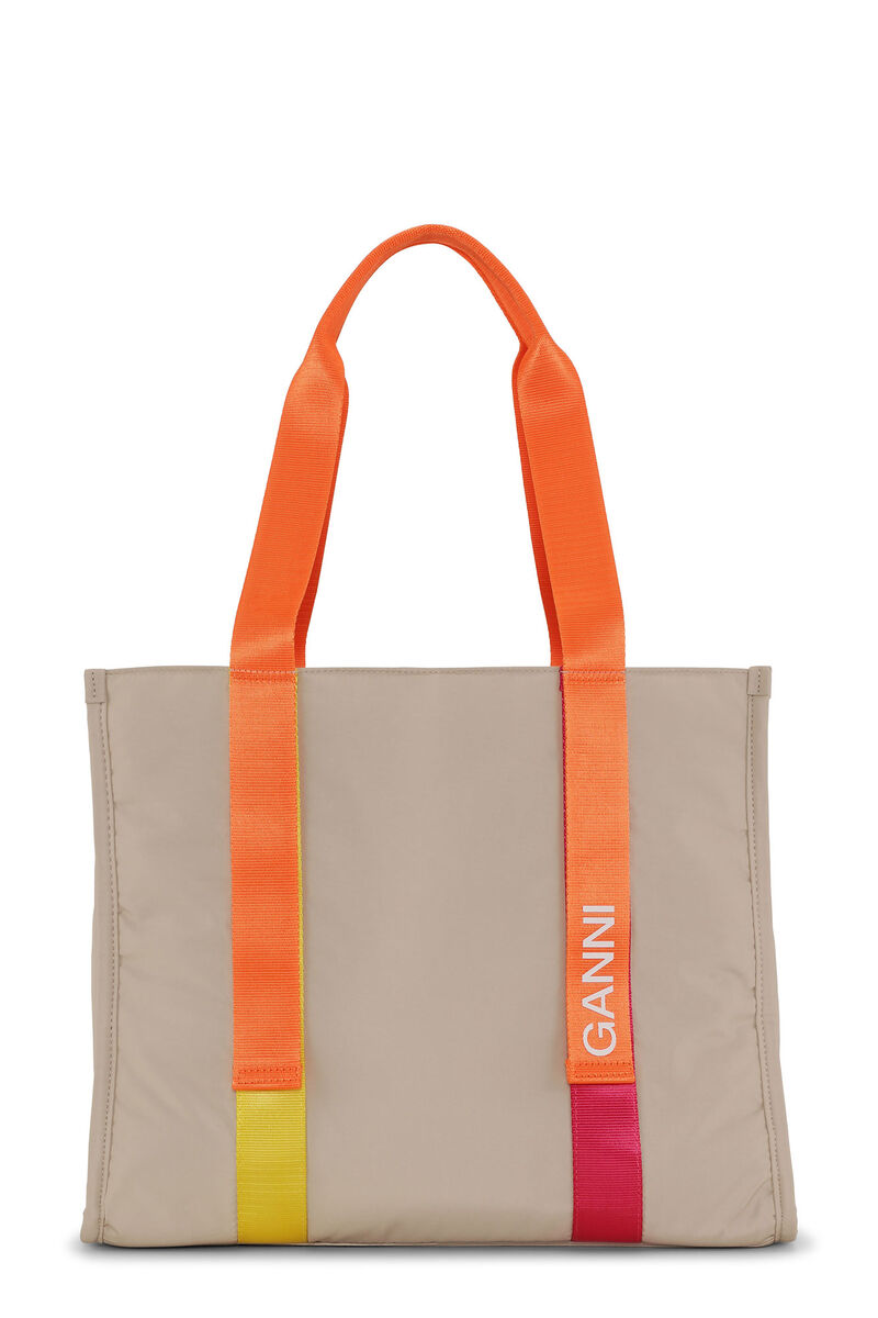 Medium Beige Tech Tote , Recycled Polyester, in colour Pale Khaki - 1 - GANNI