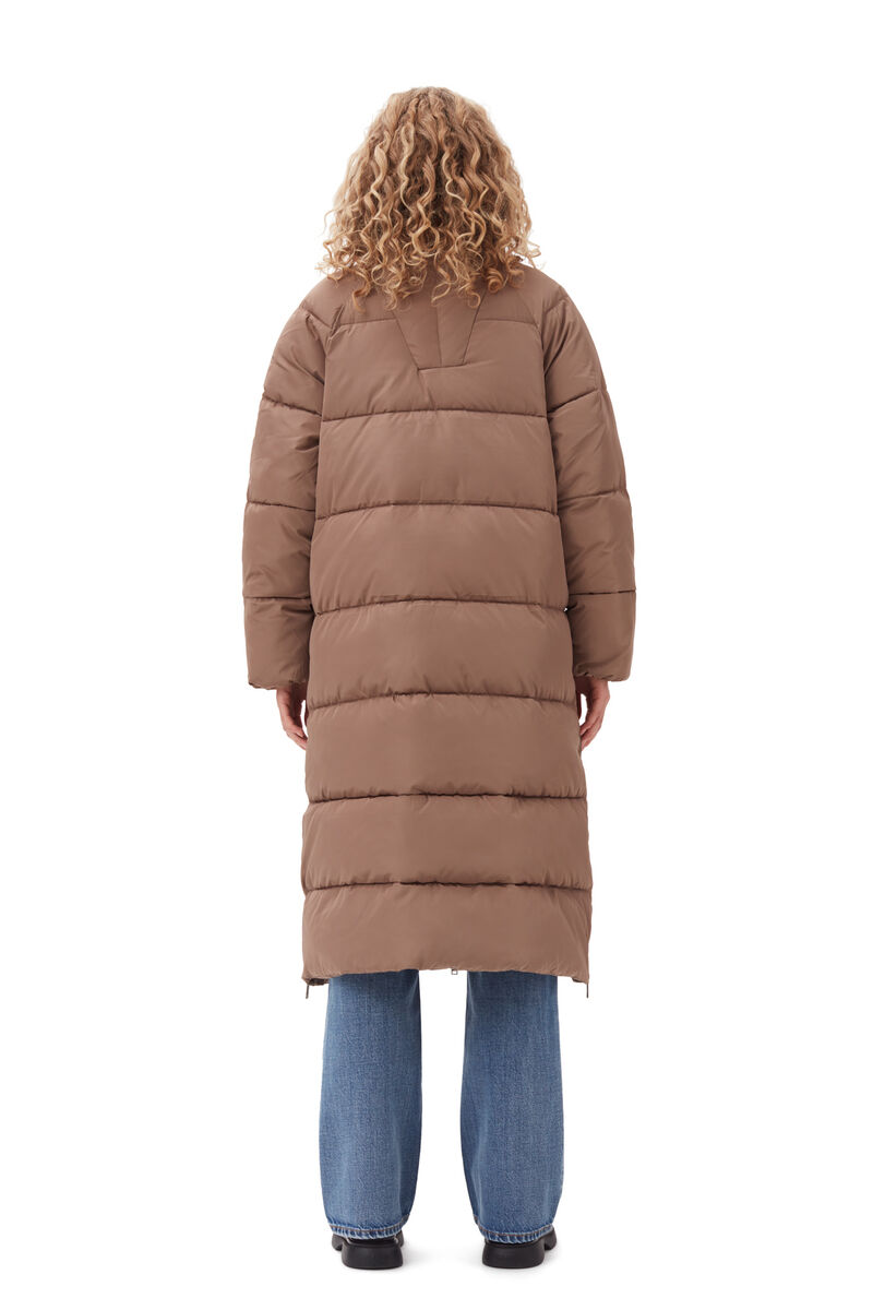 Oversized Tech Puffer Coat, Recycled Polyester, in colour Fossil - 4 - GANNI