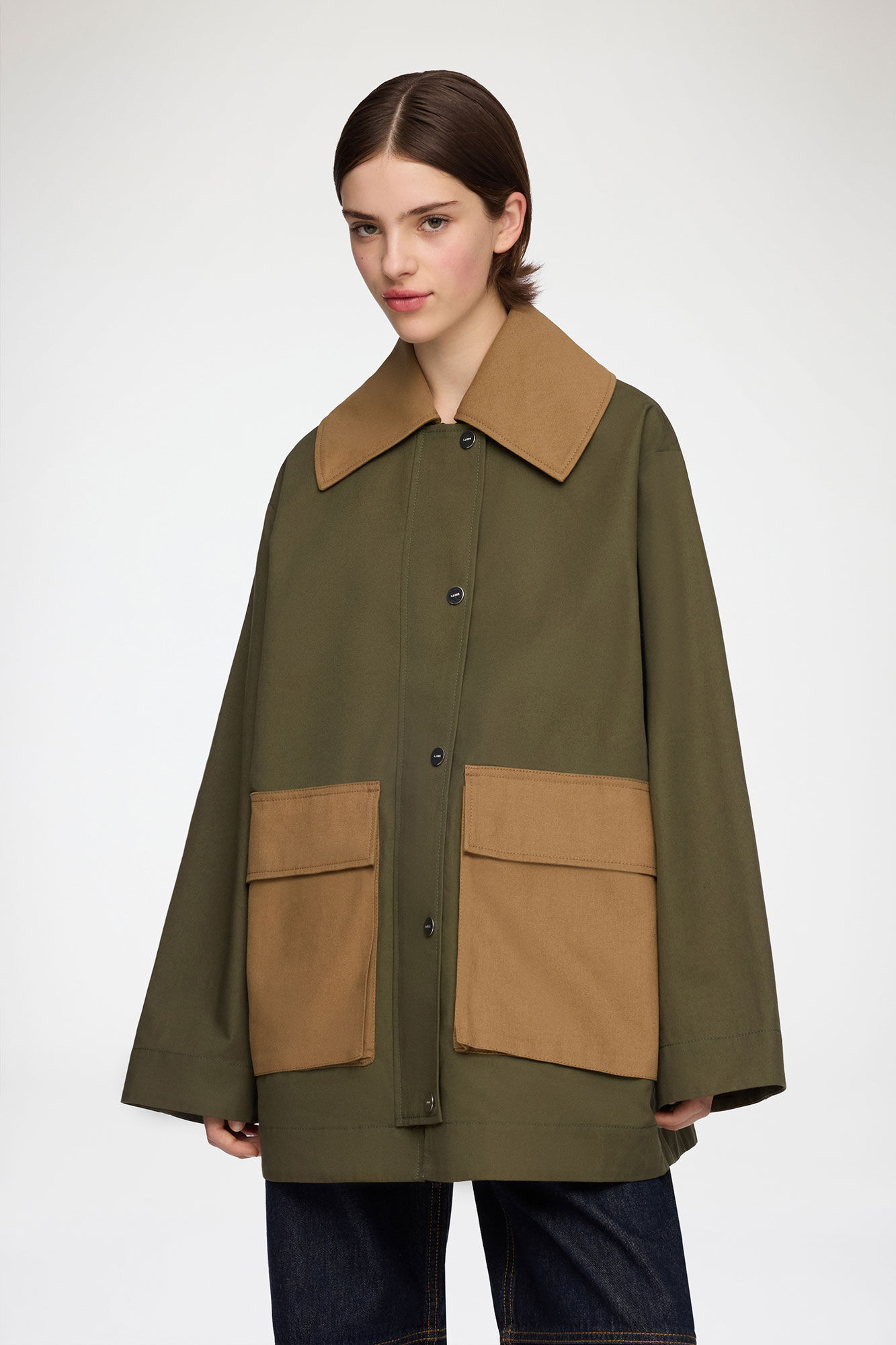 Jacket in Green Canvas, Organic Cotton, in colour Military Olive - 1 - GANNI