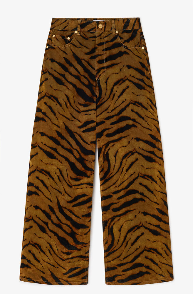 Tiger Print Baggy Jeans, Khaki