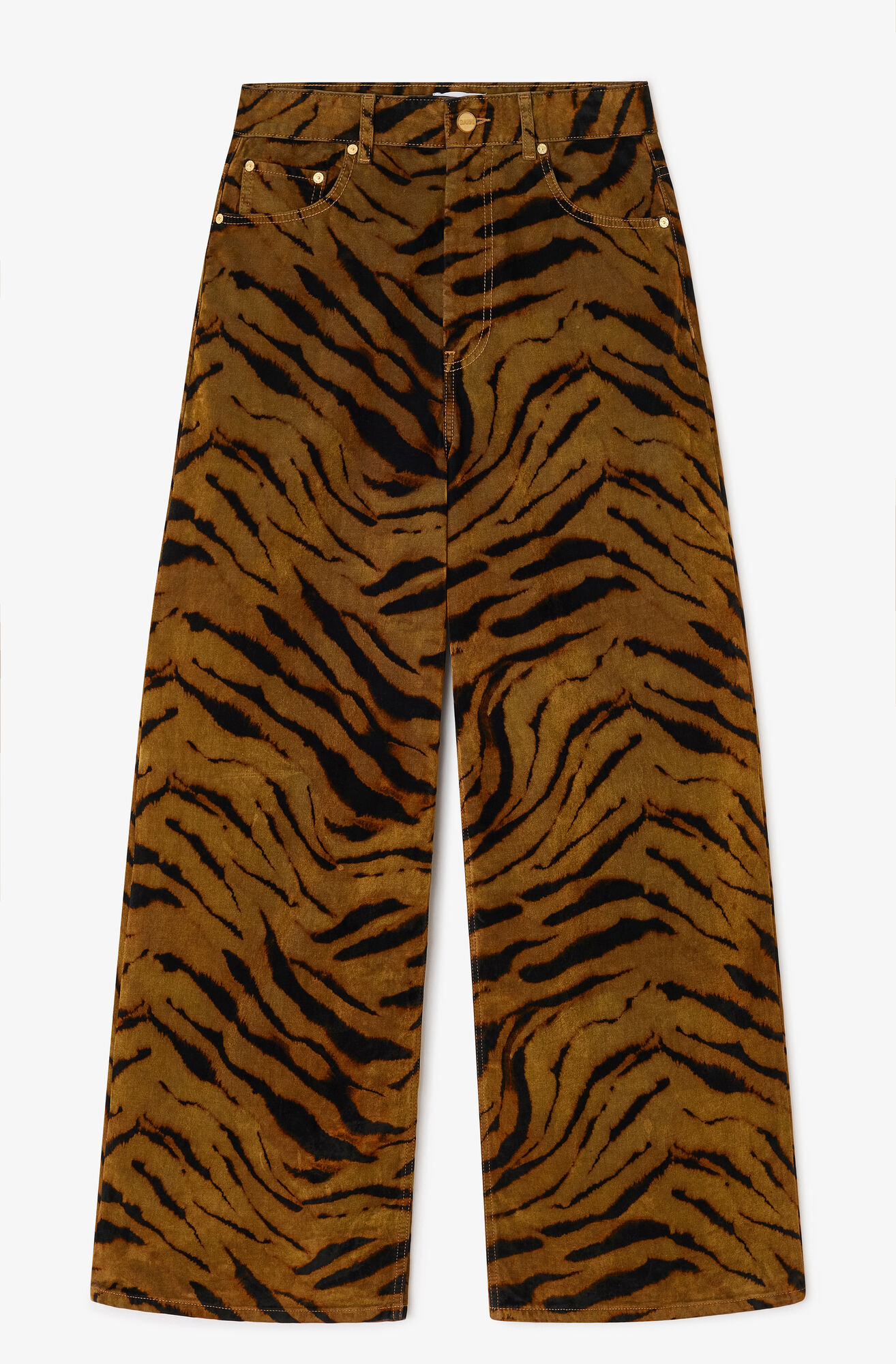 Tiger Print Baggy Jeans, Recycled Cotton, in colour Khaki - 1 - GANNI
