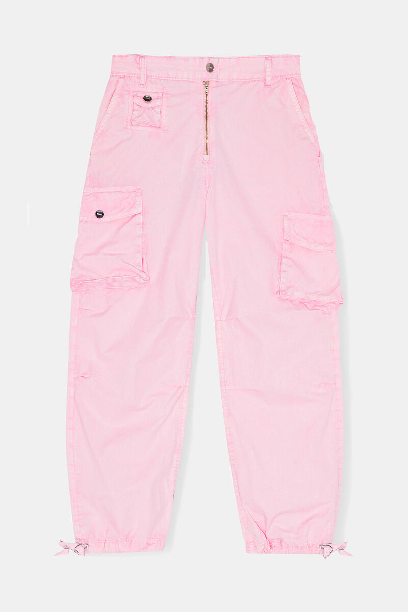 Pants in Pink Washed Cotton Twill, Organic Cotton, in colour Primrose Pink - 1 - GANNI