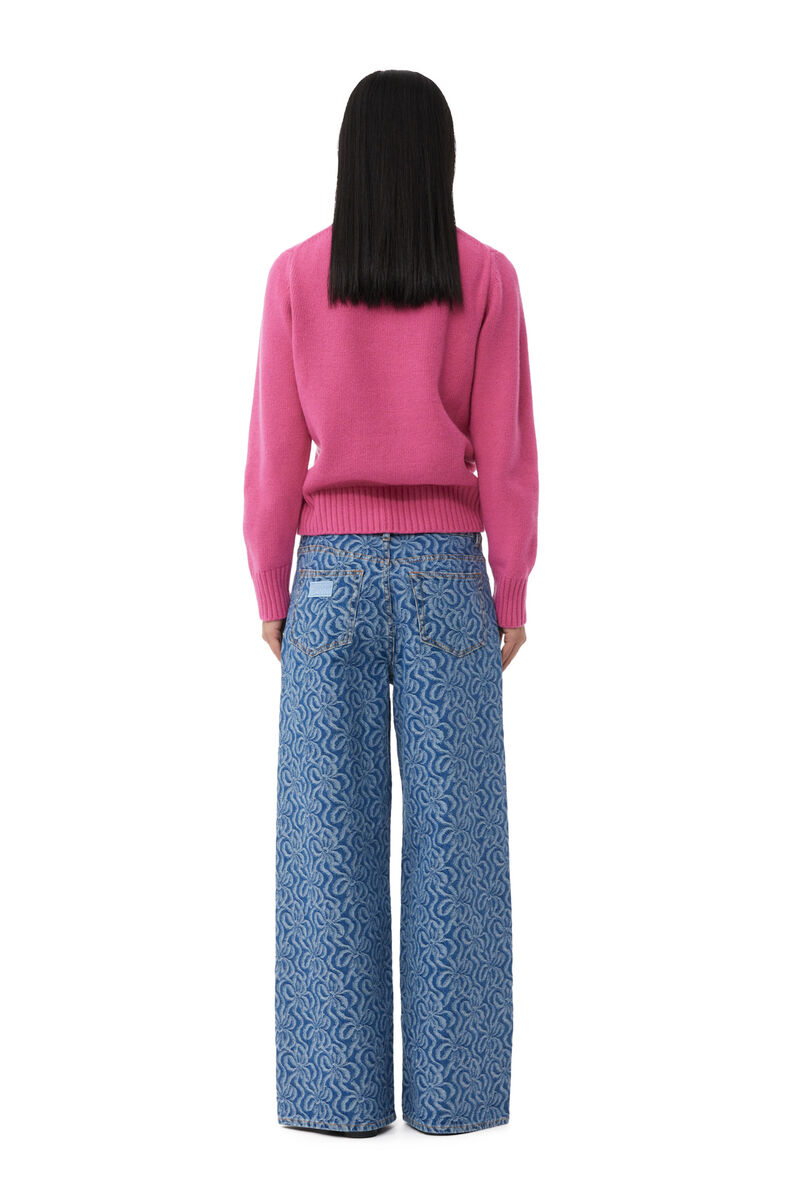 Pink Flower Graphic O-neck Pullover, Recycled Polyamide, in colour Cone Flower - 3 - GANNI