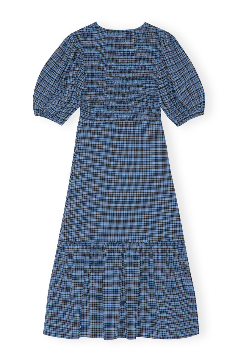 Seersucker Midi Dress, Elastane, in colour Mini Check Granada Sky - 2 - GANNI