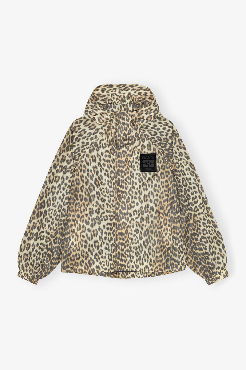Leopard Print Nylon Jacket, Recycled Nylon, in colour Almond Milk - 1 - GANNI