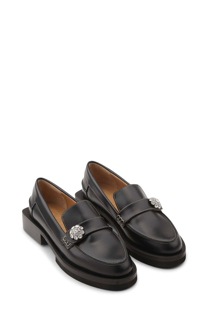 Embellished Loafers, Leather, in colour Black - 4 - GANNI
