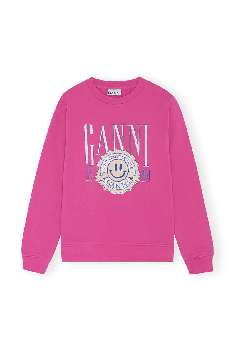 Stamp University Of Love Sweatshirt, Organic Cotton, in colour Phlox Pink - 1 - GANNI