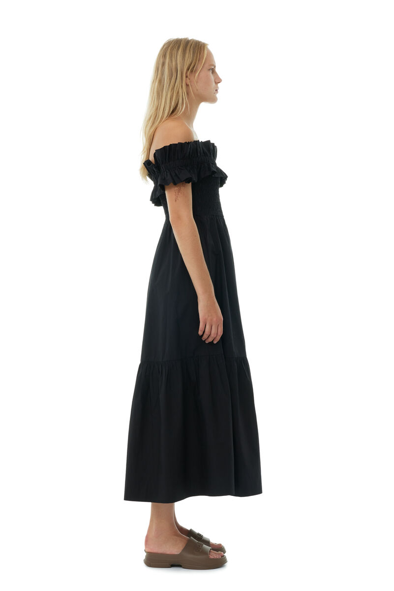 Black Cotton Poplin Long Smock Dress, Cotton, in colour Black - 3 - GANNI