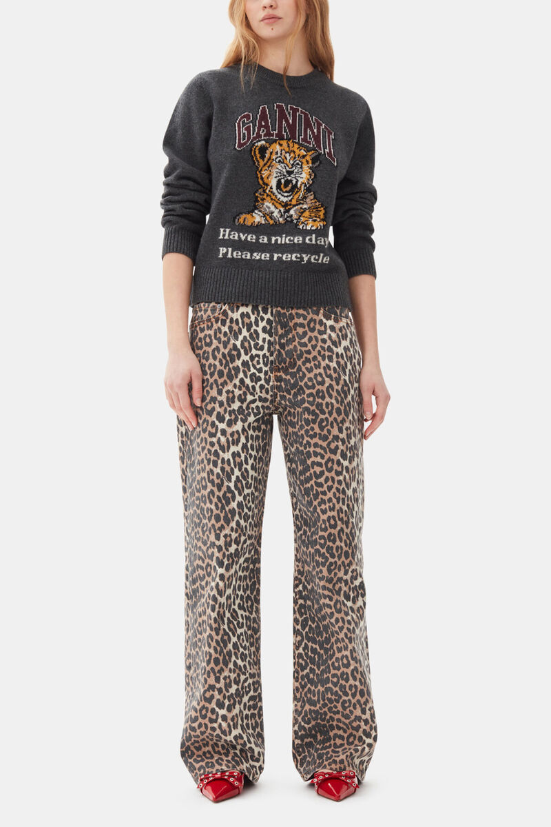 Dark Grey Graphic Tiger Jumper, Wool, in colour Gray Quill - 2 - GANNI