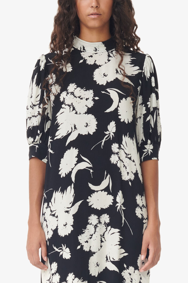 Printed Crepe Mini Dress, LENZING&trade; ECOVERO&trade;, in colour Black - 2 - GANNI