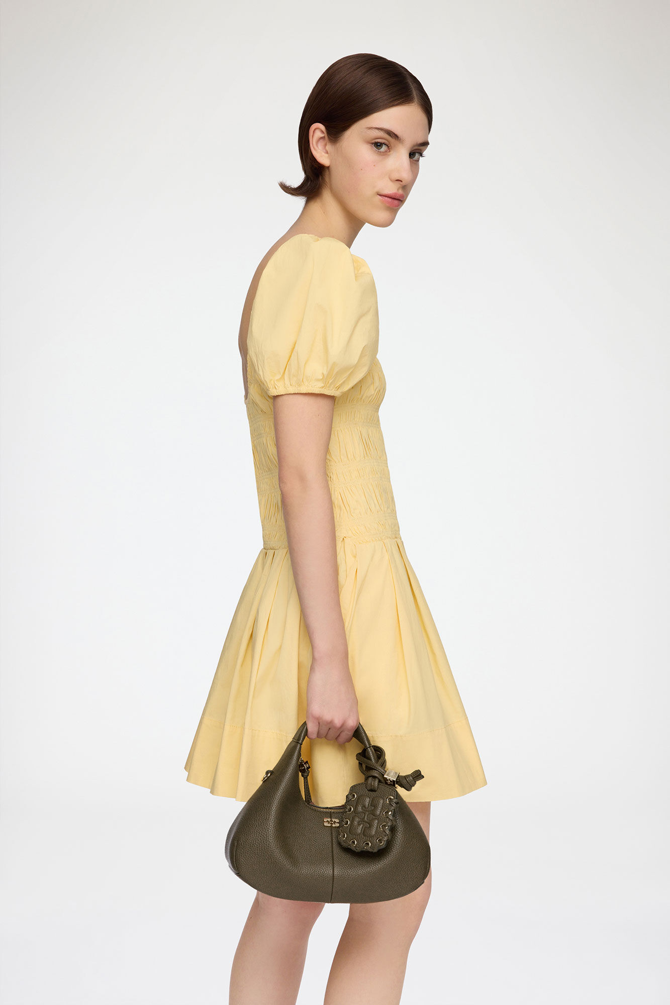 Mini Hobo Bag in Green, Recycled Polyester, in colour Military Olive - 1 - GANNI