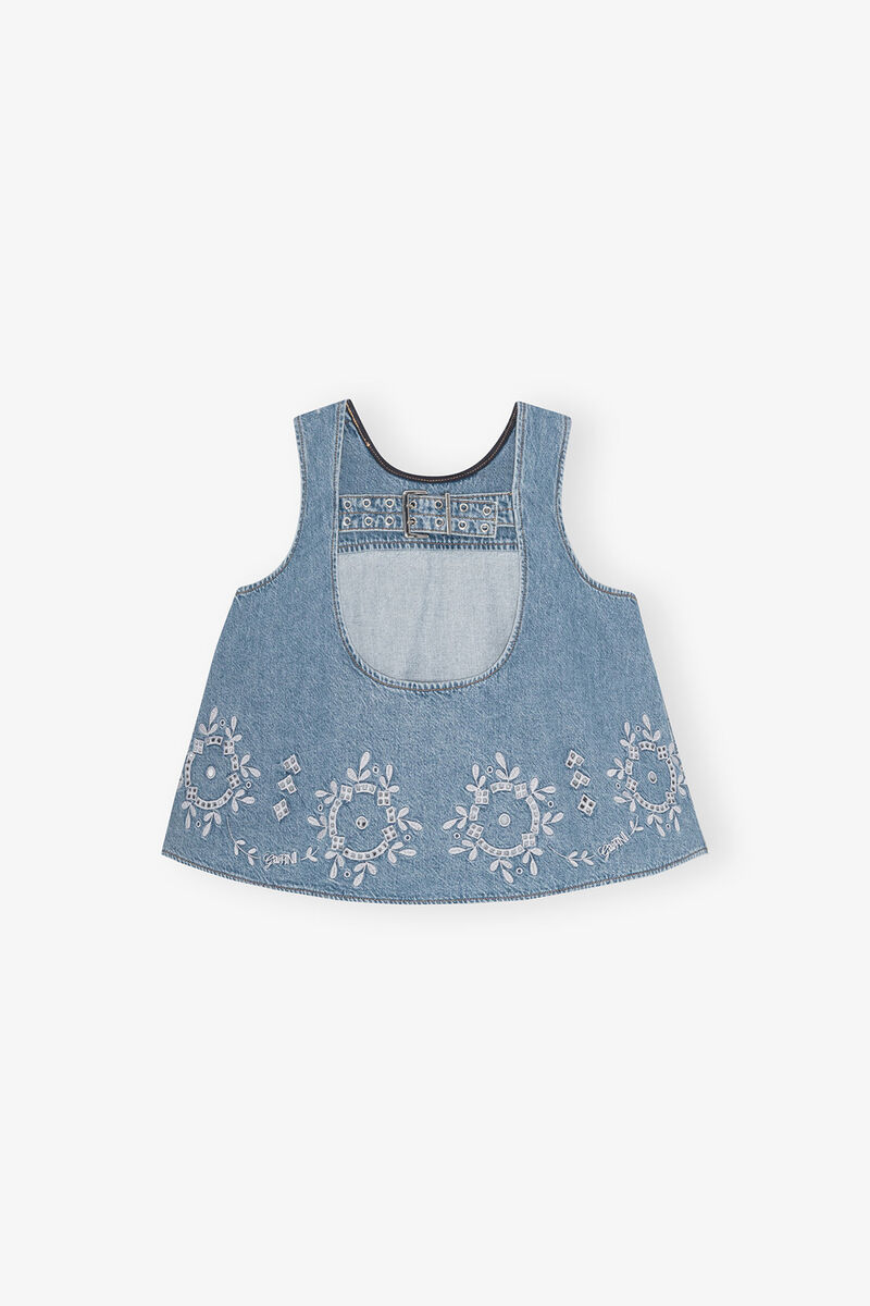 Top en broderie anglaise, Organic Cotton, in colour Light Blue Stone - 2 - GANNI
