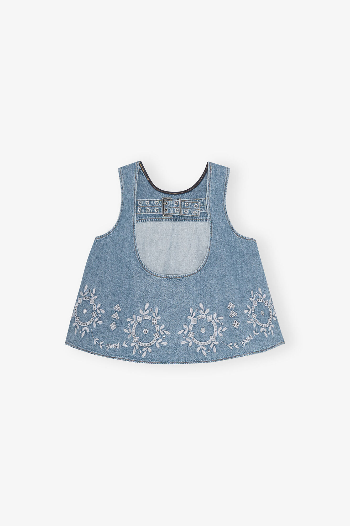 Top en broderie anglaise, Organic Cotton, in colour Light Blue Stone - 2 - GANNI