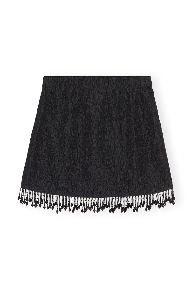 Jacquard Organza Bead Fringe Mini Skirt, Polyamide, in colour Black - 2 - GANNI
