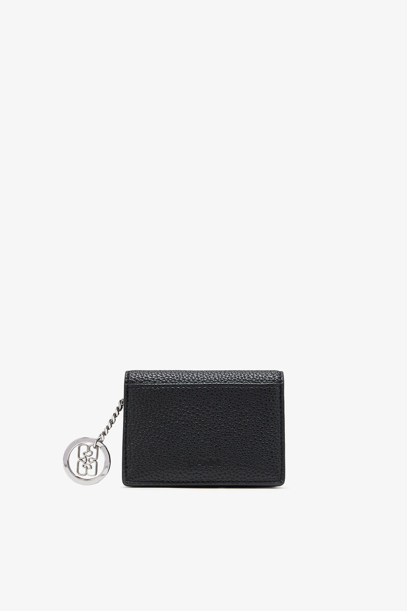 Black Grained GANNI Bou Card Holder With Flap, Polyurethane, in colour Black - 2 - GANNI