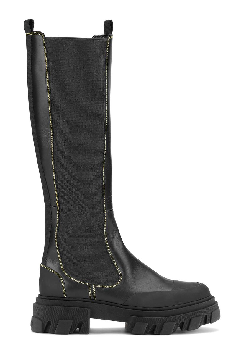 Knehøye chelseastøvler, Leather, in colour Black - 1 - GANNI