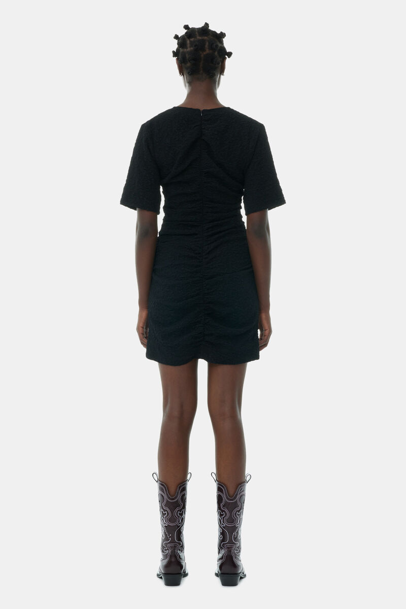 Black Textured Suiting Mini Dress, Polyester, in colour Black - 4 - GANNI