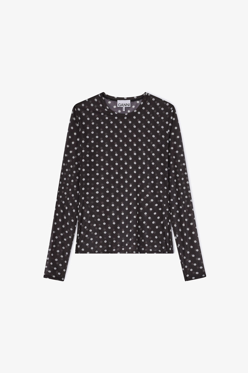 Printed Sheer Long-sleeve Top, Recycled Polyester, in colour Black - 1 - GANNI