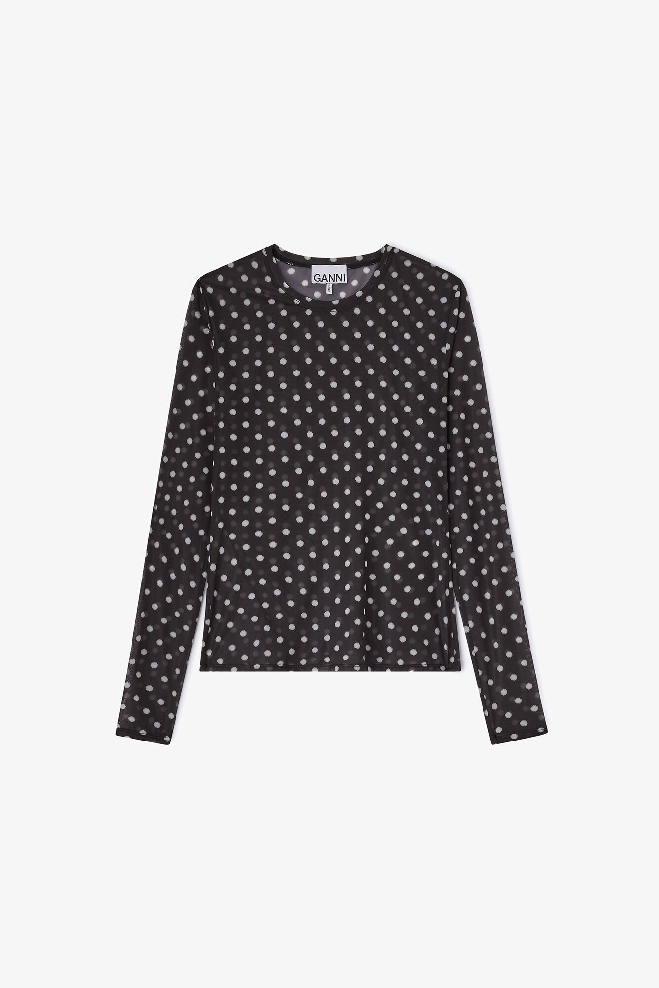Printed Sheer Long-sleeve Top, Recycled Polyester, in colour Black - 1 - GANNI