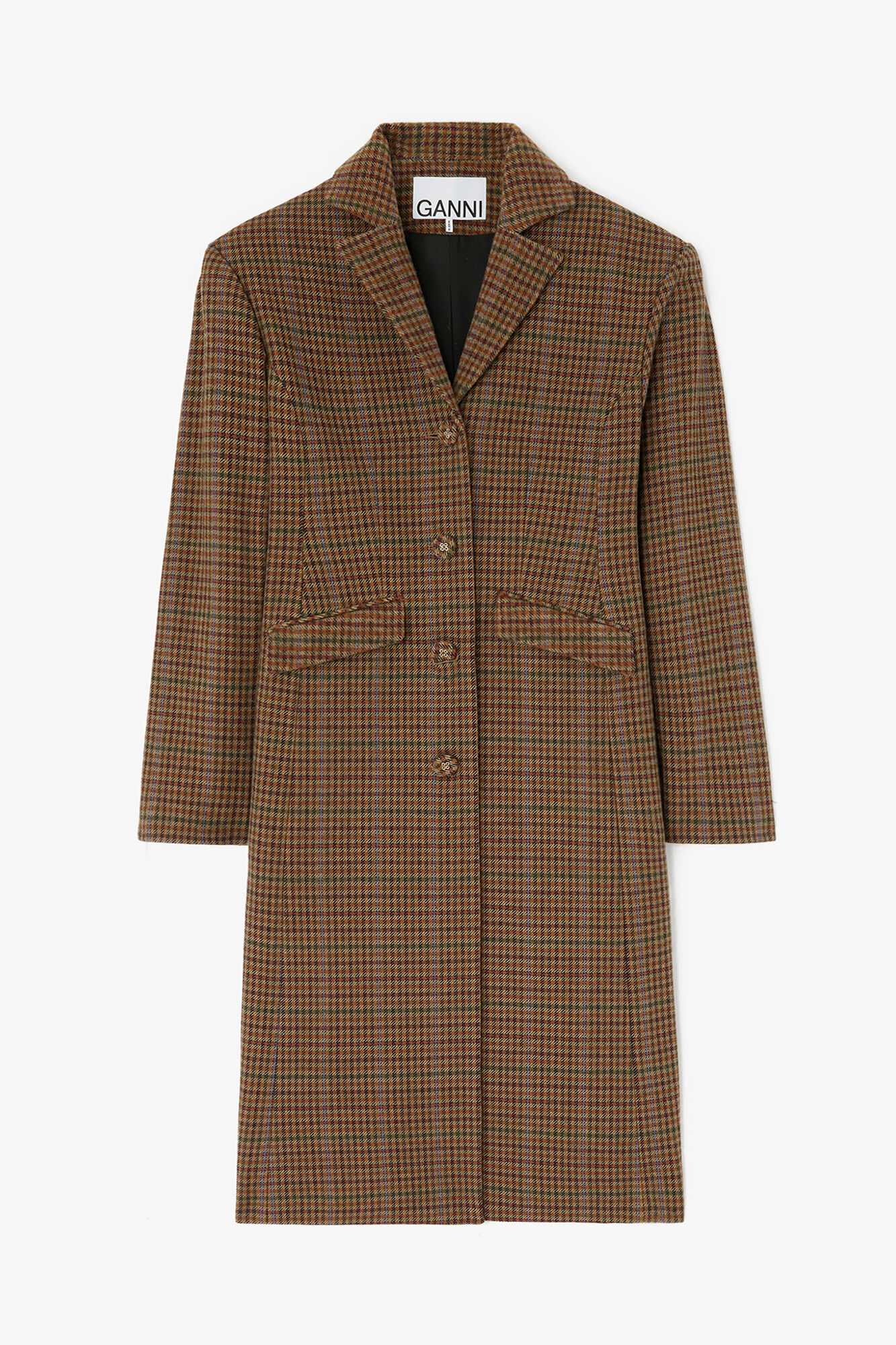 Coat in Check Twill, Recycled Wool, in colour Multicolour - 1 - GANNI