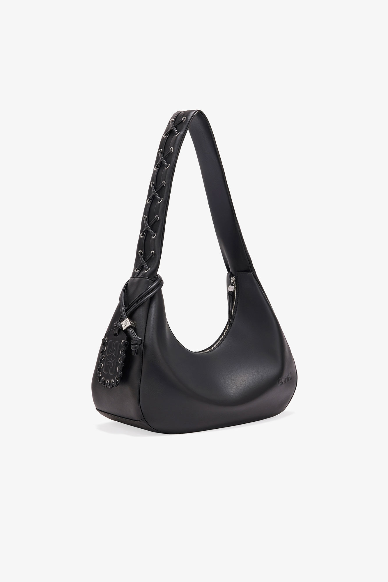 Black Medium Laces Hobo Bag, Polyester, in colour Black - 2 - GANNI