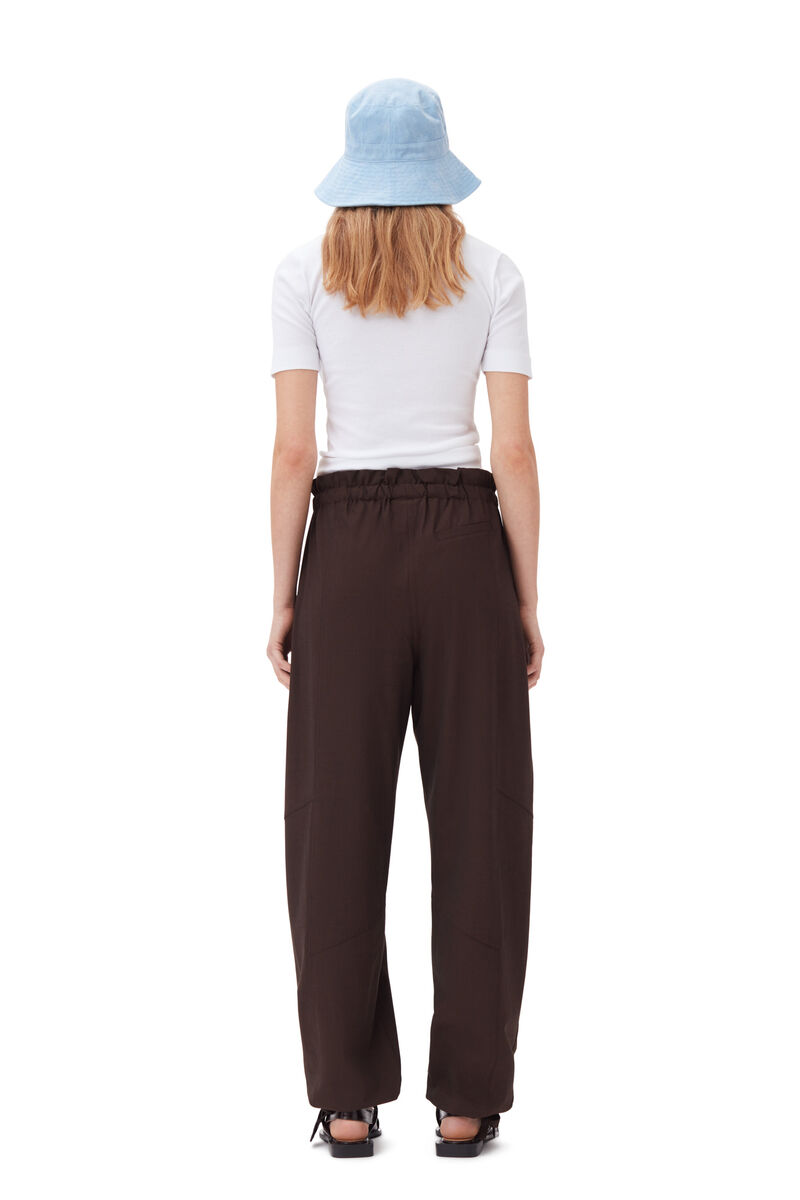 Brown Drapey Melange Elasticated Waist-bukser, Elastane, in colour Mole - 3 - GANNI