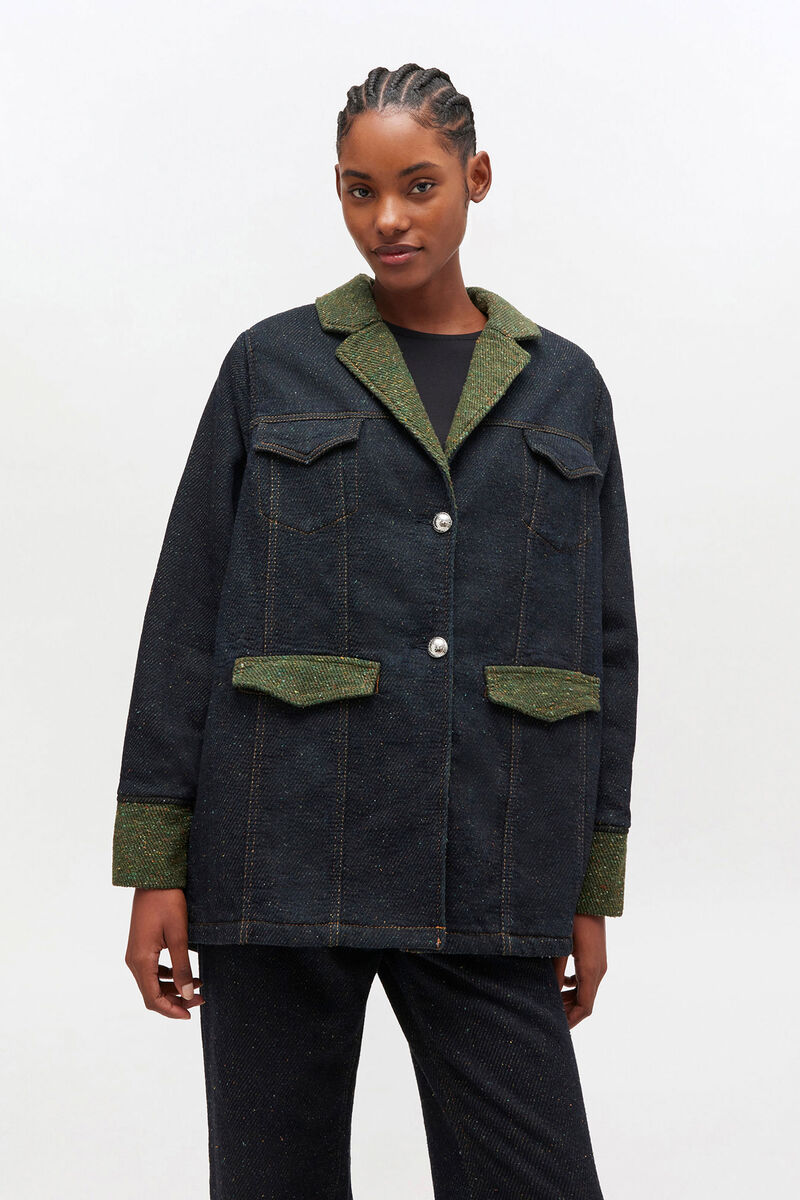 Twill Denim Oversized Blazer, Organic Cotton, in colour Phantom - 2 - GANNI